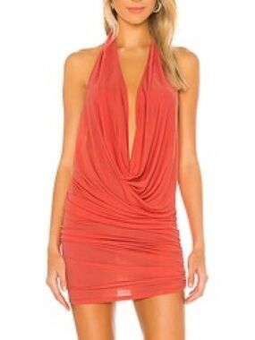 NWT MICHAEL COSTELLO X REVOLVE Izzy Coral Pink Draped Mini Dress Size Small
